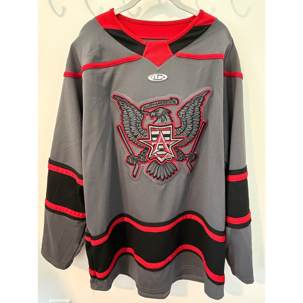 AK Athletic Knit Hockey Jersey Mens XL Gray Allen Americans ECHL Good Striped
